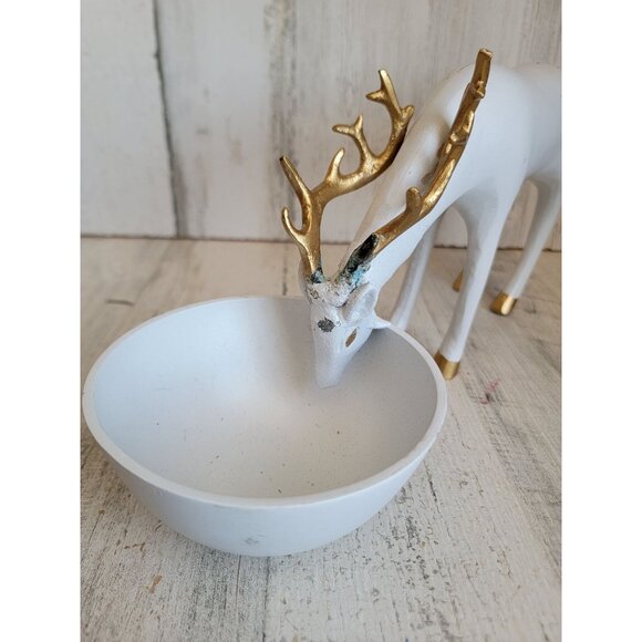 Metal bowl candy serving Xmas deer buck Xmas figure decor gold white unique - Picture 3 of 10